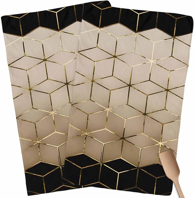 YOKOU Geometric Pattern Kitchen Towel,Absorbent Dish Cloths Abstract Cubes Marble Art Soft Towels Hand Towels Tea Towels