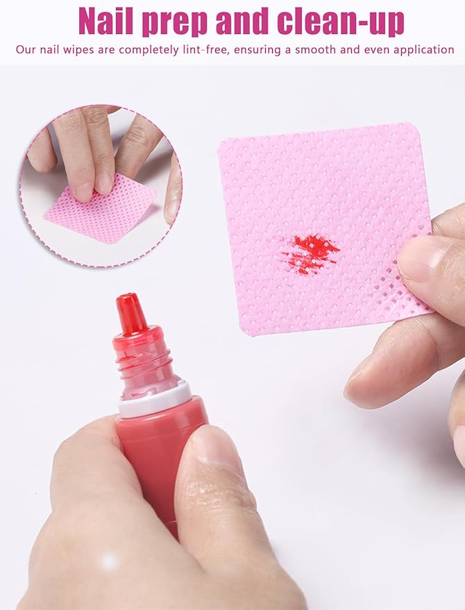 TEOYALL Lint Free Nail Wipes, 1200 PCS Non-Woven Fabric Nail Cleaning Pads Pink Lash Extensions Glue Cleaning Wipes Nail Salon Supplies (1200 PCS)