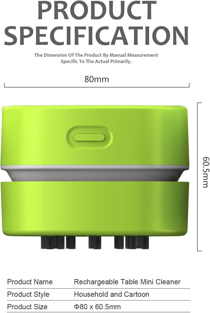 ODISTAR Desktop Vacuum Cleaner,Mini Table dust Sweeper Energy Saving with auto Power-Off Function,High Endurance up to 400 mins,Cordless&360º Rotatable for Keyboard/Home/Office (Green Charging)