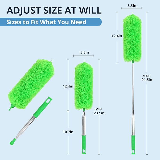 ZZ LAZYCOTTAGE Ceiling Fan Cleaner Duster, Microfiber Feather Duster with Adjustable 91.5" Telescopic Pole & Flexible Head, Extended Dusters for Ceiling Fan, Vents, Home, Blinds, Cars