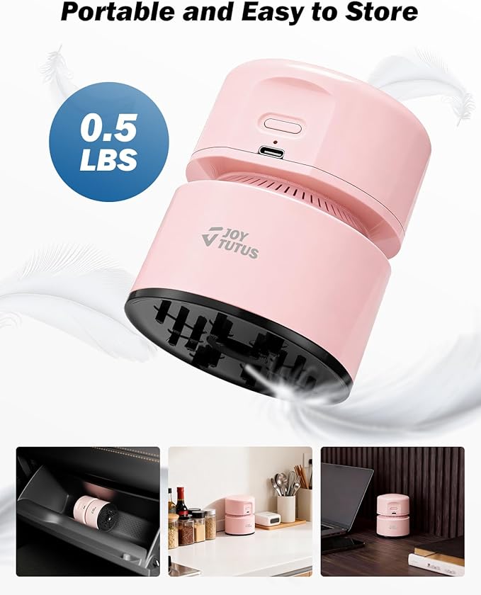 JOYTUTUS Mini Vacuum Cleaner Desk Vacuum Portable Cordless 360º Rotatable Handheld Vacuum 2 Suction Modes USB for Car/Home/Pet Hair/Office/Desk/Keyboards Pink