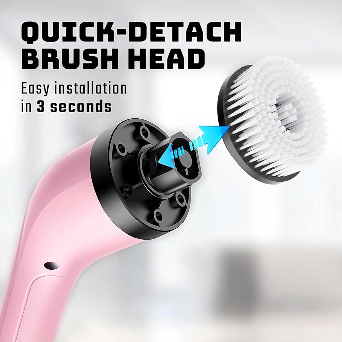 Highyes Electric Spin Scrubber for Cleaning Bathroom: Cordless Power Shower Scrubber - Electric Cleaning Brush for Tile Tub - Pink