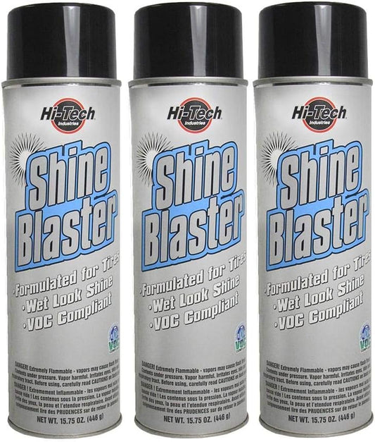 HI-TECH Shine Blaster II Tire Shine Spray – 3-Pack, Wet Look, No-Wipe, High-Gloss, Long-Lasting Tire Protection – Made in USA