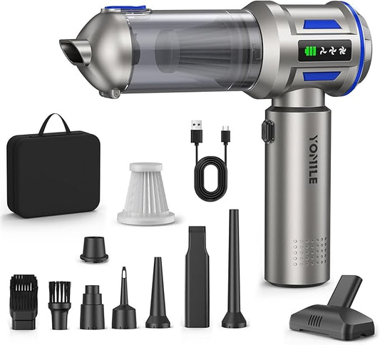 Yomile Mini Vacuum Cleaner, 2 in 1 27000PA Brushless Car Vacuum Air Duster 9000mAh Battery Air Blower Wireless Handheld Vacuum for Car,Office and Home