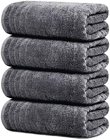 4 Piece Extra Large Bath Towels 30 x 60 Inches, Dark Grey