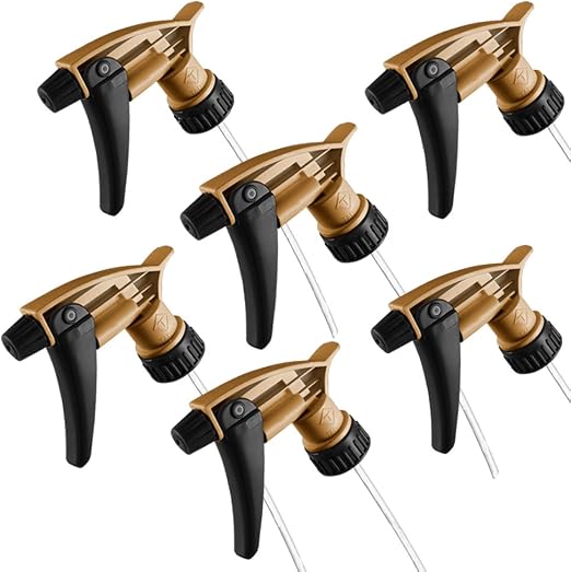 Black & Gold Acid Resistant Trigger Sprayer – 6 Pack | 9.25" Tube, High Output Spray, Durable Chemical-Resistant Design 