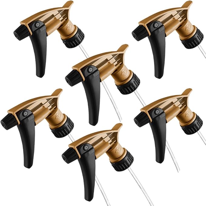 Black & Gold Acid Resistant Trigger Sprayer – 6 Pack | 9.25" Tube, High Output Spray, Durable Chemical-Resistant Design 