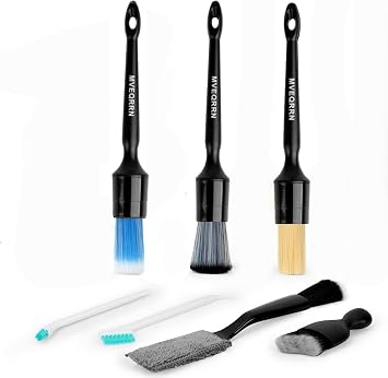 MVEQRRN 7PCS Car Detailing Brush Set,Boars Hair Detail Brush Kit(Black)