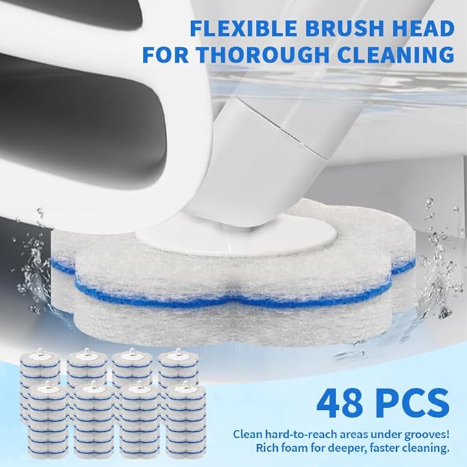 48 Count Disposable Toilet Brush Refill Pads, Disposable Toilet Bowl Wand Refills, Toilet Cleaning Refills, Toilet Scrubber Refills, Brush Head Replacement