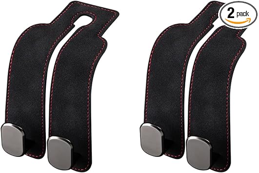 2 PCS Car Seat Headrest Hook, Suede Leather Back Seat Organizer Double Metal Hooks, Universal Headrest Hanger Convenient