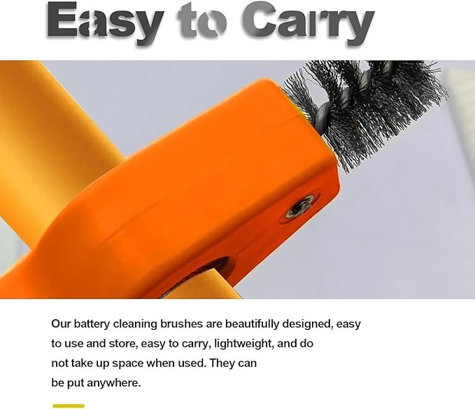ZOKYUYS® 4 in 1 Car Battery Cleaning Brush, Anti-Corrosion Battery Terminals, Copper Pipes Cleaner Brush Tool, Universal for Automotive and Marine for Plumbing Installation Soldering Brazing (Orange)