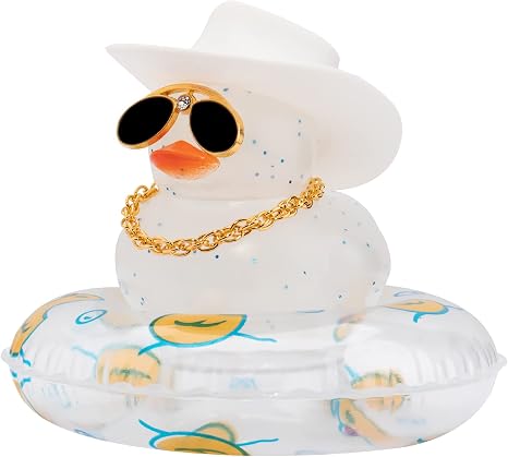 wonuu Car Duck Ornament Dashboard Decorations Rubber Duck Car for Car Dashboard Accessories with Swim Ring Sunglasses Ha