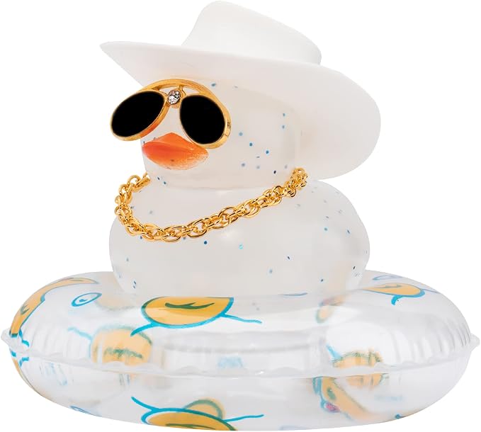 wonuu Car Duck Ornament Dashboard Decorations Rubber Duck Car for Car Dashboard Accessories with Swim Ring Sunglasses Ha