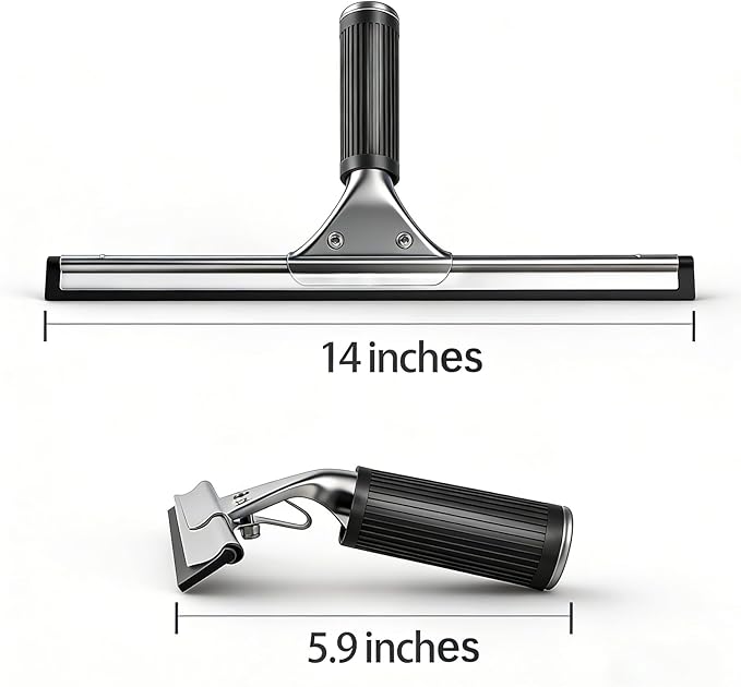 14-inch Squeegee for Shower Glass & Window Cleaning, Professional Stainless Steel Squeegee with Durable Handle for Streak-Free Glass, Mirror, Tile & All Smooth Surfaces