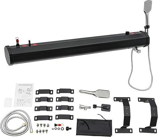 Portable Camping Shower, 5.28 Gallon Roof Rack Mount Road Shower, Roof-Mounted Solar Heating Pressurized Water Tank, Cam