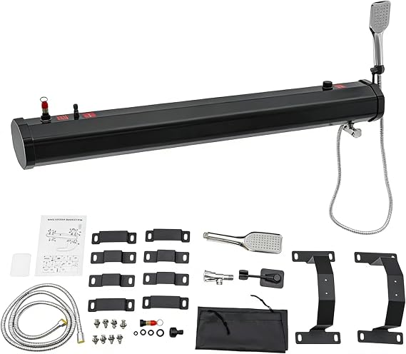 Portable Camping Shower, 5.28 Gallon Roof Rack Mount Road Shower, Roof-Mounted Solar Heating Pressurized Water Tank, Cam