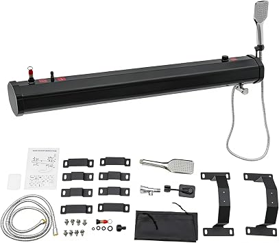 Portable Camping Shower, 5.28 Gallon Roof Rack Mount Road Shower, Roof-Mounted Solar Heating Pressurized Water Tank, Cam