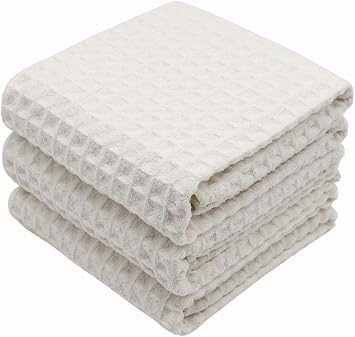 Waffle Weave Kitchen Towels Dish Towels, 3 Pack, 16x24 Inch, Beige