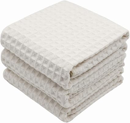 Waffle Weave Kitchen Towels Dish Towels, 3 Pack, 16x24 Inch, Beige