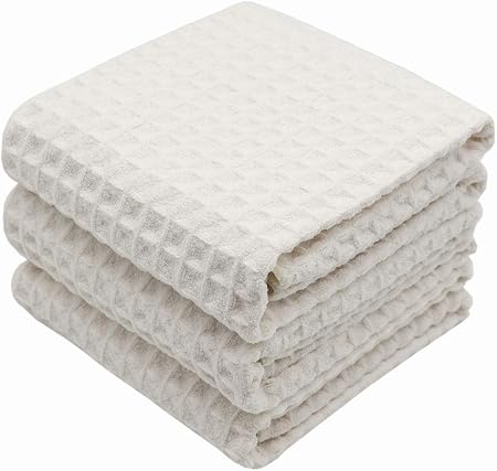 Waffle Weave Kitchen Towels Dish Towels, 3 Pack, 16x24 Inch, Beige