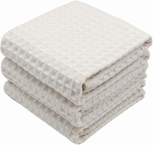 Waffle Weave Kitchen Towels Dish Towels, 3 Pack, 16x24 Inch, Beige