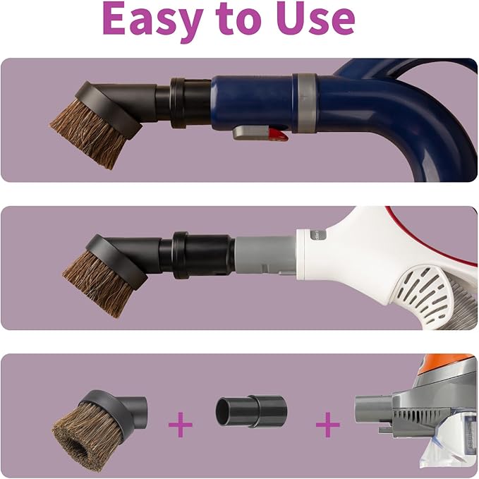 3Pcs 39mm Soft Horsehair Vacuum Brush Attachments with 2 Vacuum Hose Adapter for Shark Vacuum Attachments and Miele Vacuum Attachments and for Most Household Vacuum Cleaner