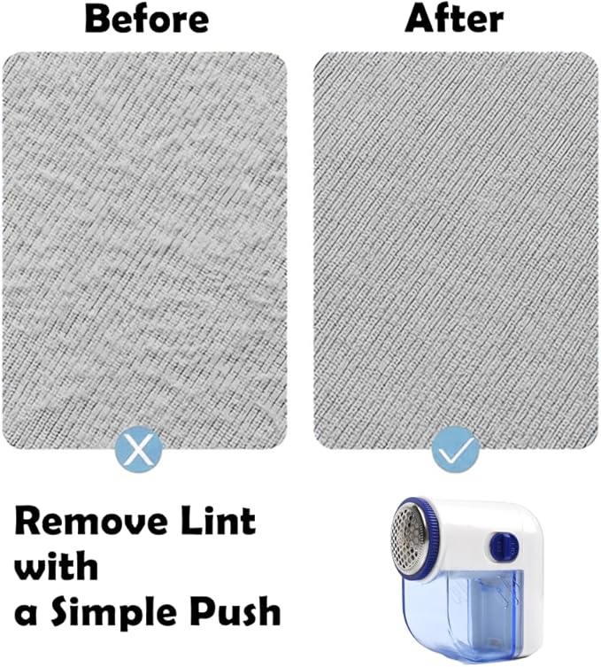 Fabric Shaver, Lint Remover for Clothes, Electric Lint Shaver with 3-Leaf Blades, Battery Operated, Remove Clothes Fuzz, Lint Balls, Pills, Blue and White