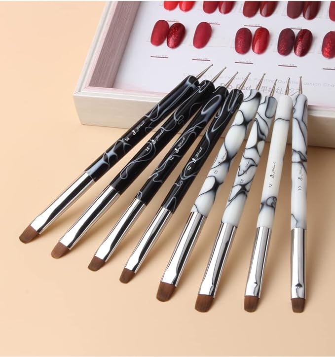 French Nail Brush, YIHUALE 2 Way French Gel Acrylic Nail Art Kolinsky Brush With Dotting Tool for Professional Manicure Cuticle Clean Up Nail Art Design- White And Black (10#, Black and White)