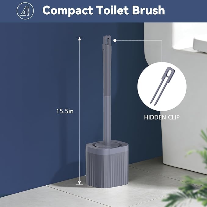 Toilet Bowl Brush and Holder, 3 Pack Compact Toilet Brush Set with Nylon Bristles Toilet Brush Hidden Scrubber Brushes for Bathroom Cleaning—Blue