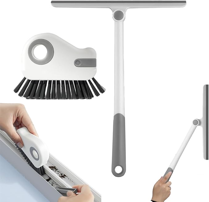 Shower Squeegee & Cleaning Brush Sets,All Purpose Squeegee for Shower Door, Mirror, Glass,Window Cleaner Tool,Streak Free Shower Squeegee,(11'’ Wide 360° Rotating Squeegee + 5'' Brush)