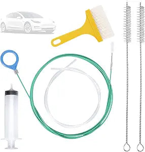 6pcs Car Auto Sunroof Drain Cleaning Tool Kit, Round Handle 5m/196.85in Long Soft Pipe Cleaner Brush Unclogger with Syri