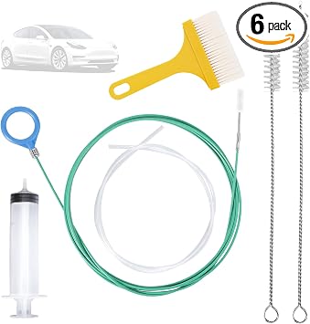 6pcs Car Auto Sunroof Drain Cleaning Tool Kit, Round Handle 5m/196.85in Long Soft Pipe Cleaner Brush Unclogger with Syri
