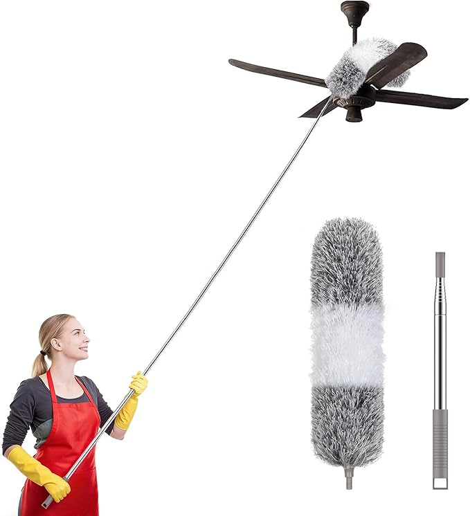 SetSail Extra-Long Dusters with Extension Pole 100-inch for Cleaning Bendable Microfiber Head Washable Ceiling Fan Cleaner Duster for Corner
