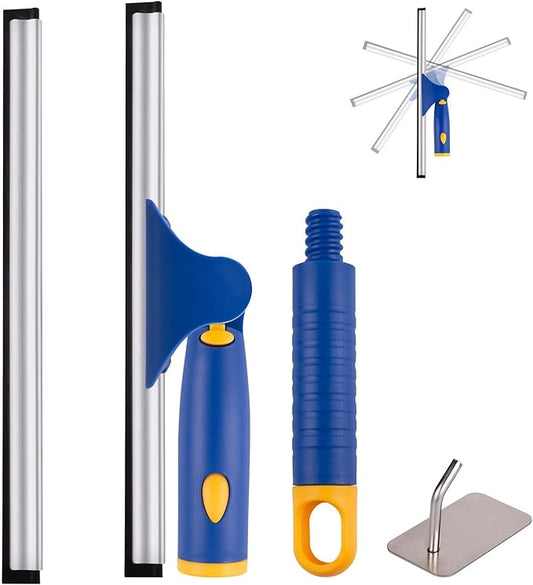 10" Swivel Window Cleaning Squeegee, All-Purpose Anti-Slip Window Squeegee with 2 Blades, Window Cleaner Tool Bathroom Squeegee for Shower Doors, Tile Shower Walls，Mirrors,Car Windshields