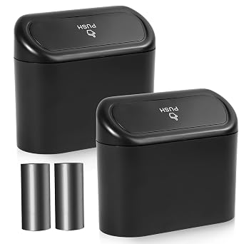 NBTEPEM Car Trash Can with Lid - 2 Pack, Mini Auto Garbage Can with 60 Trash Bags, Leakproof Automotive Garbage Containe