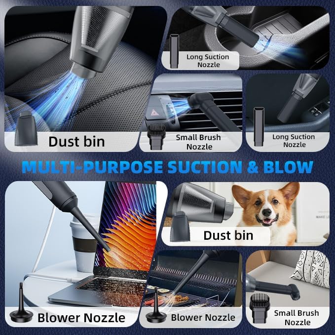PATO Cordless Handheld Vacuum Cleaner, Mini Car Vacuum with PowerfulSuction, 1800mAh high-CapacitybatteryPortable Dust Collector Matte Black.