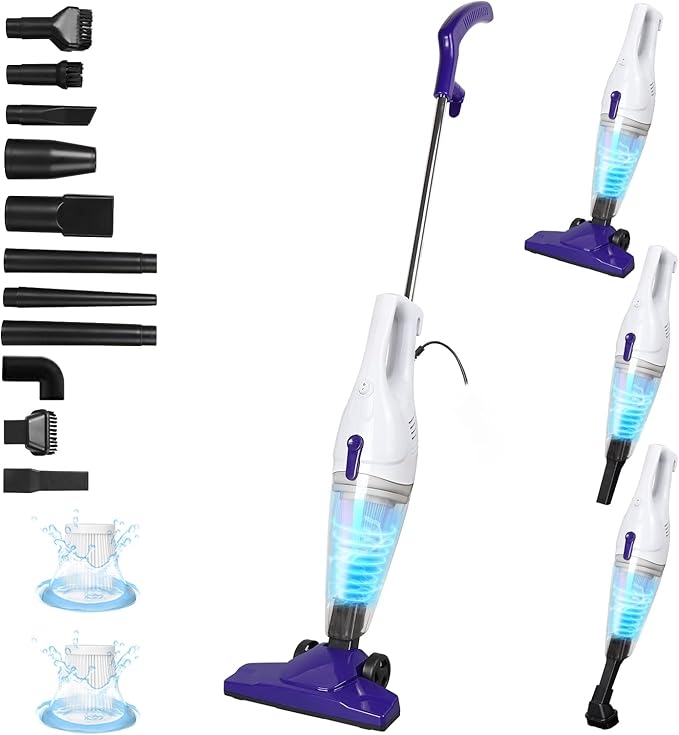 Intercleaner Corded Vacuum Cleaner, 15KPa Powerful Suction with 400W Motor, 12 in 1 Lightweight Bagless Stick Vac with Handheld, Ultra Quiet, for Hardwood Floor Carpet Car Pet Hair Car Pet Hair