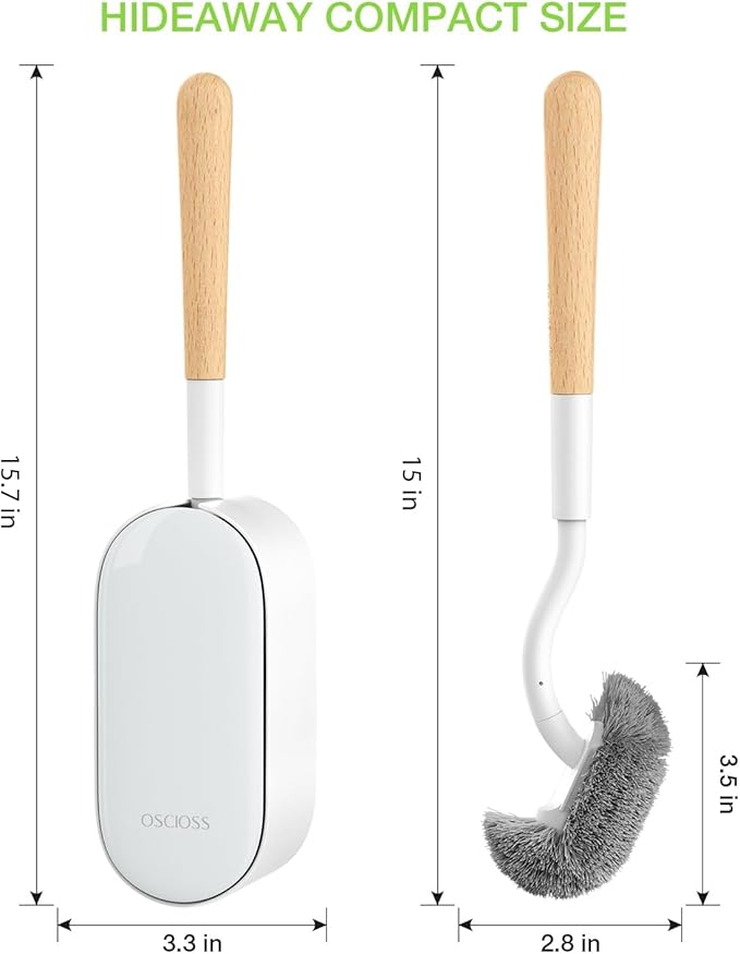 Wooden Toilet Brush, OSCIOSS Toilet Brush and Holder Set with Ergonomic Design, Compact Size, Durable Bristles, Bamboo RV Toilet Cleaner & Holder for Bathroom (Natural, 1pack)