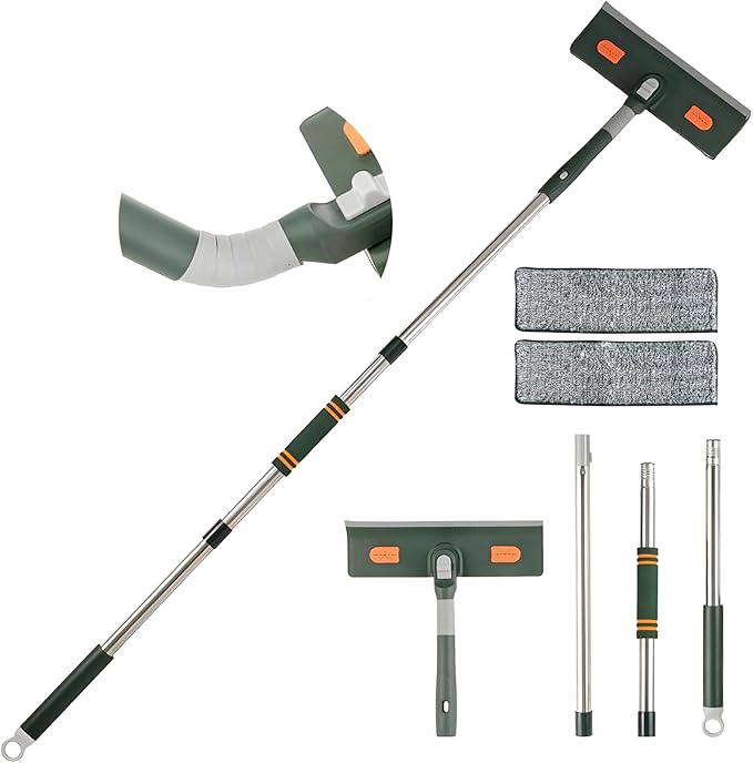 Window Cleaner Tool Window Squeegee Cleaning Kit with Extension Pole 57" Long Handle Rotatable High Windows Washing Kit for Home Indoor & Outdoor, Detachable Washer Tool Squeegee for Car Shower Glass