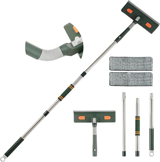 Window Cleaner Tool Window Squeegee Cleaning Kit with Extension Pole 57" Long Handle Rotatable High Windows Washing Kit for Home Indoor & Outdoor, Detachable Washer Tool Squeegee for Car Shower Glass