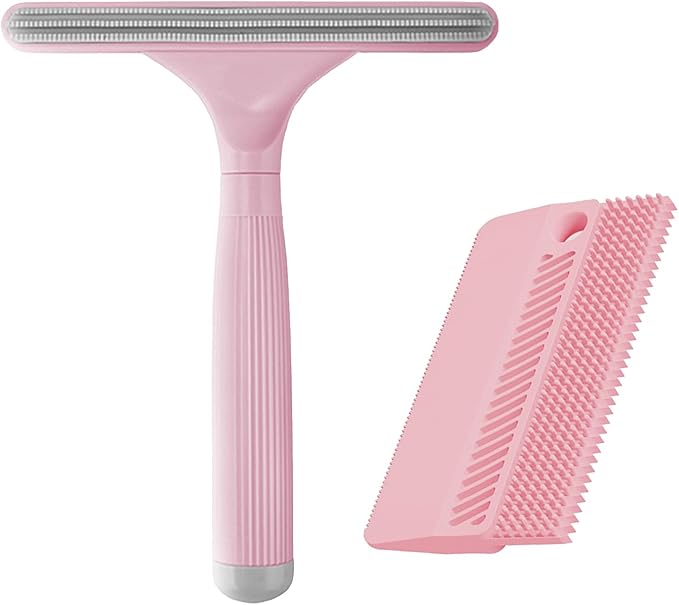2 Pack Portable Pet Dogs Cats Hair Remover Lint Removal Shaver Tool Fur Scraper Carpet Rake for Couch Furniture Car Mats Fabric Sofa Clothes Bedding Pink