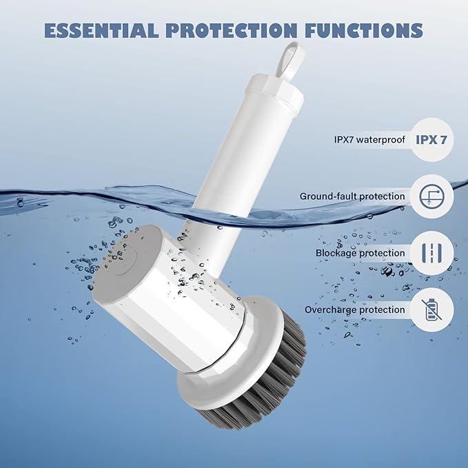 Electric Spin Scrubber Cordless Power Cleaning Brush with 4 Replaceable Brush Heads 2 Adjustable Speeds for Bathroom Kitchen Dishes Tub Sink Tile Window Floor Grout, White