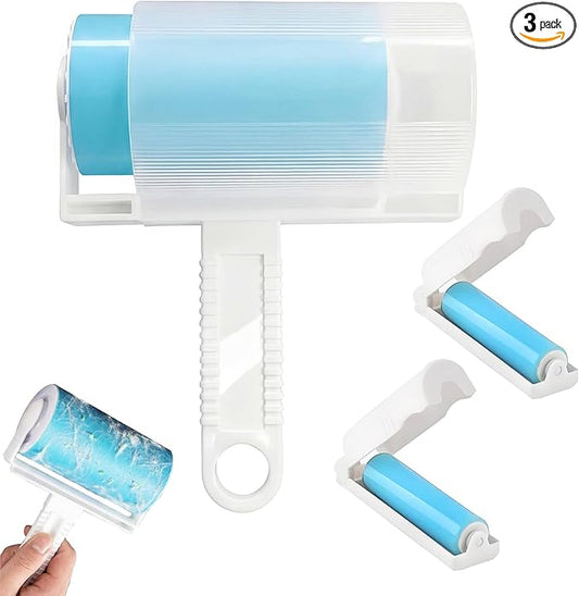 Washable Reusable Lint Roller 3 Pack, Portable Travel Sticky Dog Cat Hair Remover Cleaner with Cover Include Large and Mini Size for Clothes, Pet Hairs, Carseats