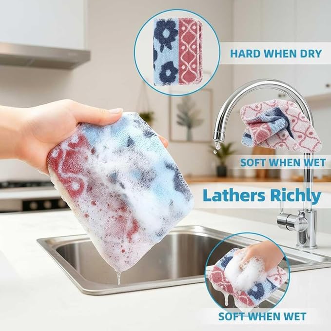 Amarelle Scrub,Eco-Friendly Reusable Dish Scrubbers for Washing Dishes,Soft Safe and Non-Scratch Scrubber, Durable Scouring Pad for Kitchen and Household Cleaning (Berry Forest, 5-Pack)