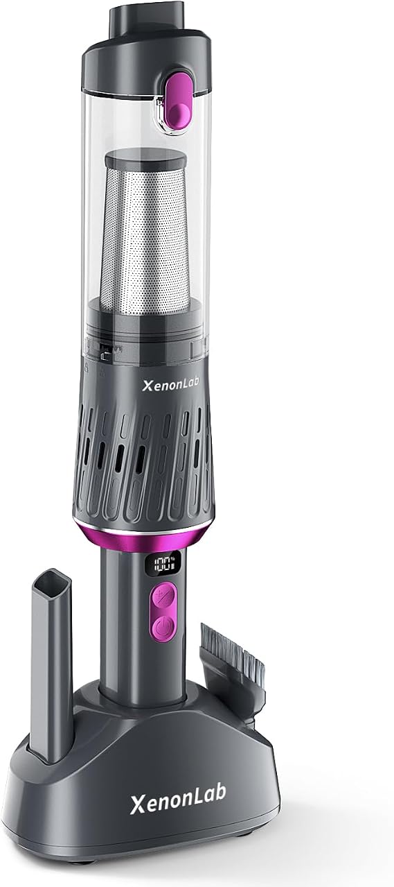 Handheld Vacuum Cordless Smart Display and Charging 25KPa Car Vacuum Puple - Cleanova