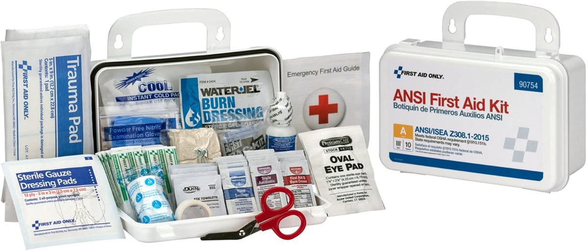 90754 Bulk ANSI A 10-Person Emergency First Aid Kit for Home, Work, and Travel, 71 Pieces