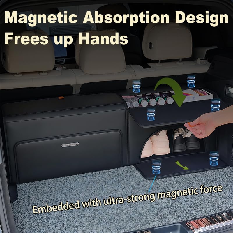 Double-Layer Car Trunk Organizer with Magnetic Lid for SUV, Truck, MPV