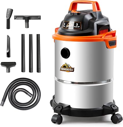 Armor All VOC408S 0901 4 Gallon 3 Peak HP Stainless Steel Wet/Dry Vacuum, Orange