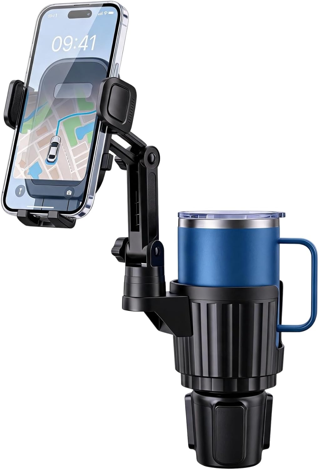 Upgraded Cup Holder Phone Mount for Car - Permanent Screw-Fixed Base (No Wobble), Offset Space-Saving Design,Universal Adjustable Cell Phone Cradle for iPhone, Android, SUV, Truck