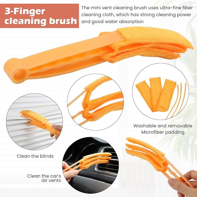 5Pcs Window Blind Cleaning Set, Washable 7 Fingers Duster Brush Dusting Cleaner Tool, Blinds Air Conditioner Keyboard Fan Duster Dirt Housekeeping Tool(Yellow,Size:6.3inch)